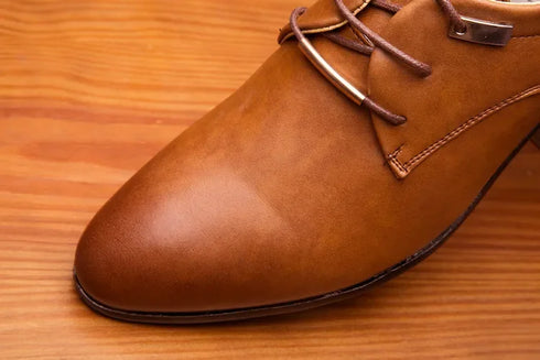 Elegant PU Patent Leather Oxfords for Men - Lace-Up Casual Business Dress Shoes for Office Work, Parties, and Weddings