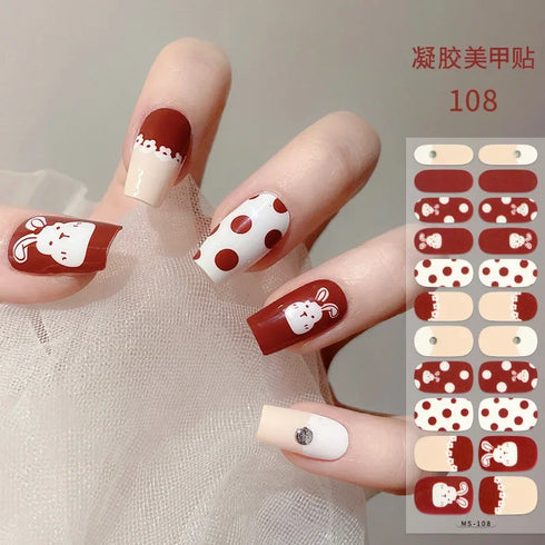 Waterproof Long Lasting Gel Nail Art Stickers for Stunning Full Cover Manicures - 9 Piece Set of Baking-Free Solid Color Decals