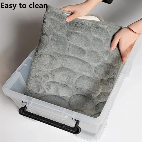 Cobblestone Embossed Non-Slip Bath Mat Memory Foam Carpet for Bathroom Shower Room Doormat