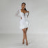 Long Sleeve V Neck Transparent Club Dress with Diamonds