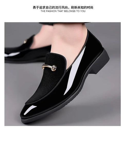 Elegant Pointed Toe Patent Leather Loafers for Men - Formal Oxford Dress Shoes Perfect for Weddings, Parties, and Office Occasions