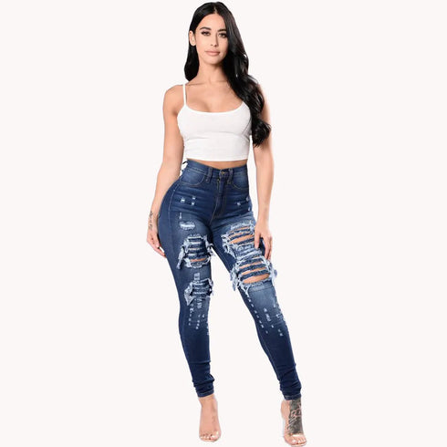 Autumn 2023 Women's High Waist Ripped Skinny Jeans - Trendy Casual Denim Pencil Pants for Fall Outfits with Jeans, Available in S-3XL