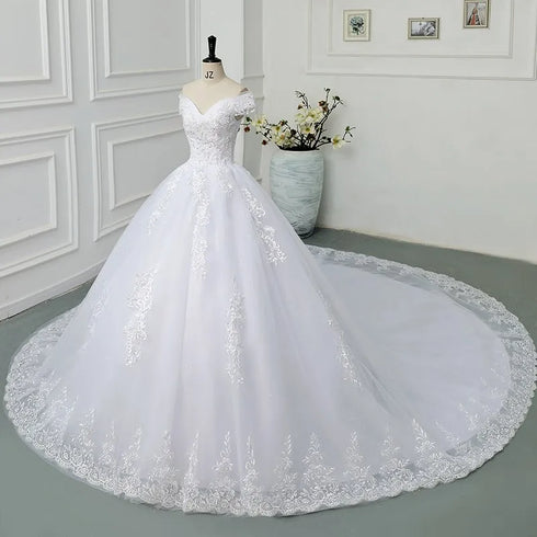 Maria Novia Off The Shoulder Princess Sweetheart Wedding Dress For Women Glitter Vintage Bride Bridal