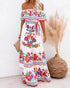 Elegant One-shoulder Short-sleeved Dress For Women Fashion Splicing Floral Print Dresses