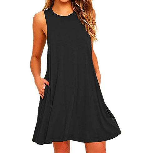 Plus Size Women's Casual Swing T-Shirt Dress with Pockets for Summer Beach Wear