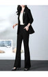 Elegant Women's Blazer Coat and Trousers Suit Set - Stylish Casual Outfit for Office and Autumn Wear with Flare Pants and Slim Fit Design