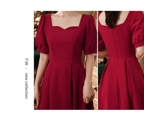 Elegant Red Midi Dress Women Summer Vintage Evening Party Dress Casual Fashion Formal Occasions One Piece Dress