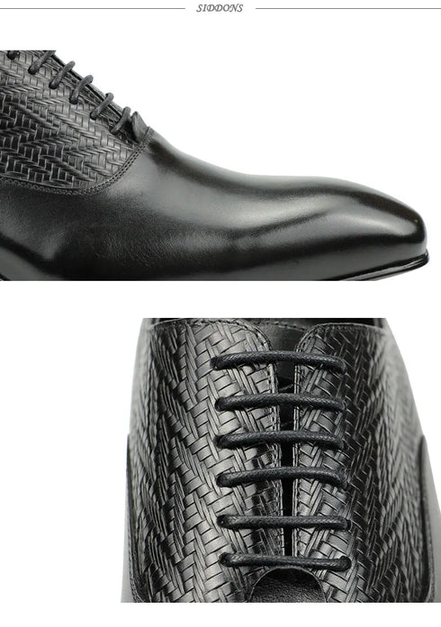 Elegant Black Leather Oxfords for Men Lace Up Formal Office and Wedding Shoes