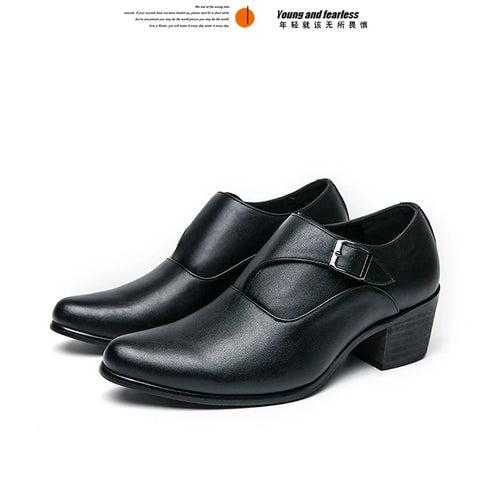 Leather Shoes for Men Cuban Style Heightening Wedding and Business Casual Footwear