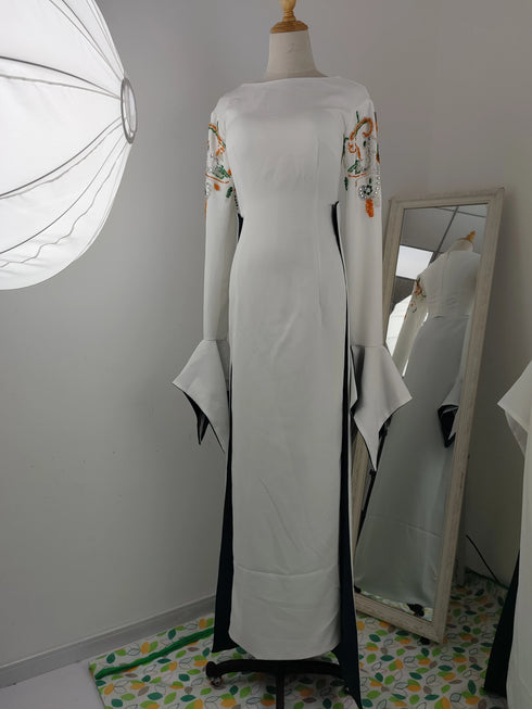 Customized Evening Dress Formal Gown Jewel Column Ankle Length