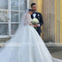 Customized Glitter Long Sleeves Ball Gown Wedding Dress for Women Bride with Chapel Train