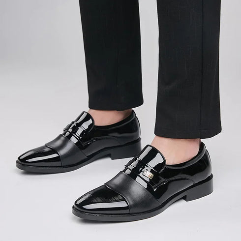 Luxury Men's Leather Oxfords - Classic Formal Slip-On Business Shoes for Office and Wedding Occasions