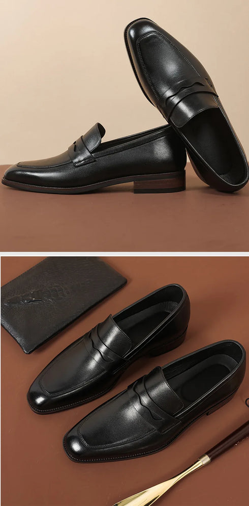 Elegant Genuine Leather Slip-On Oxford Loafers for Men - Formal and Casual Dress Shoes for Office & Career with Pointed Toe Design