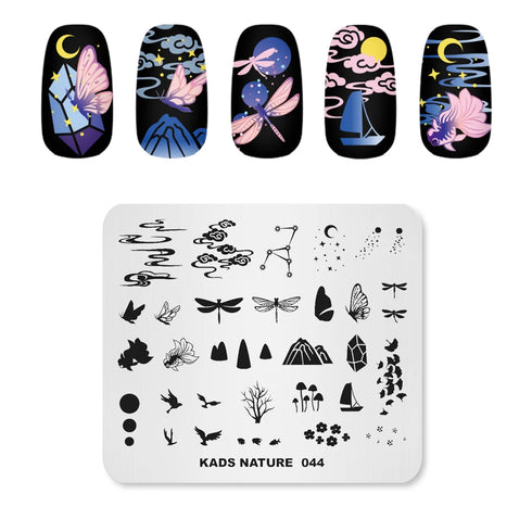 Nature-Inspired Nail Art Stamping Plate - Stainless Steel DIY Manicure Tool with Leaf and Umbrella Patterns for Stunning Nail Designs