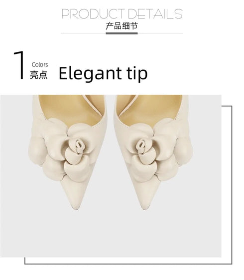 Classic Pointed Women's High Heels with Big Flower Detail - Fashionable and Comfortable Office Pumps for Stylish Women