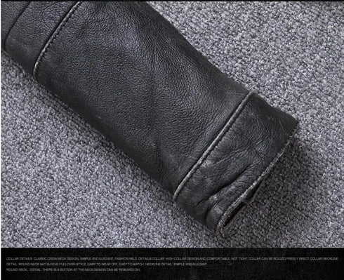 Vintage Genuine Leather Biker Jacket for Men – Slim Fit Cowhide Motorcycle Outerwear with Pockets and Embroidery Details for All Seasons