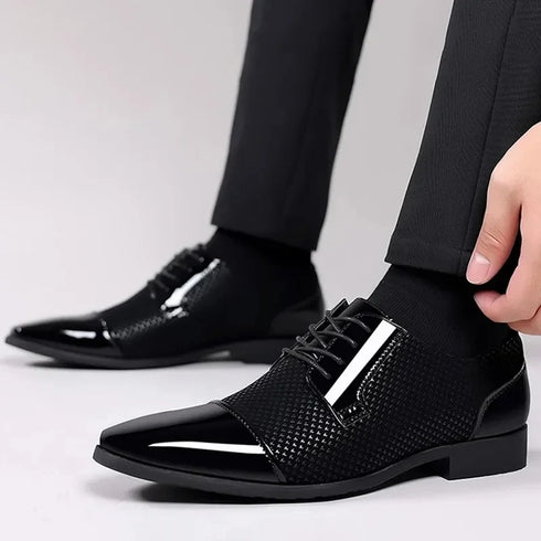 Elegant Lace-Up Oxfords for Men - PU Leather Formal Dress Shoes for Office, Weddings, and Casual Events - Luxury Pointed Toe Style