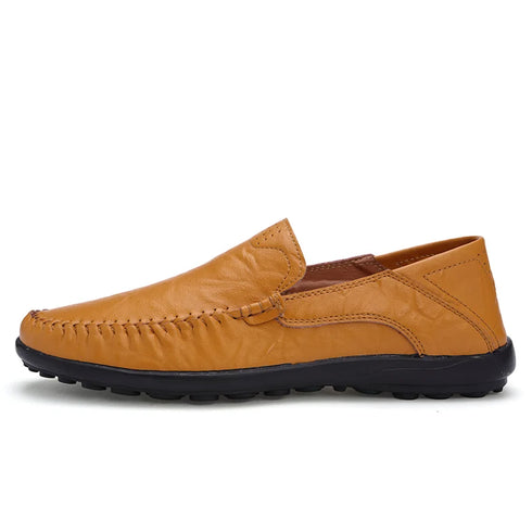Luxury Genuine Leather Men's Casual Slip-On Loafers, Italian Moccasins, Breathable and Comfortable Boat Shoes in Plus Sizes 46 and 47