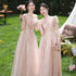 Off Shoulder Bridesmaid Dress Elegant Bubble Sleeve Floral Print Aline Gown For Party