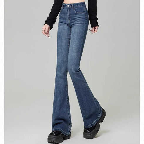 Korean Style Women's Grunge Flare Jeans - Y2K Bell Bottom Trousers for All Seasons, Perfect for Fashionable Streetwear and Fall Outfit Inspiration