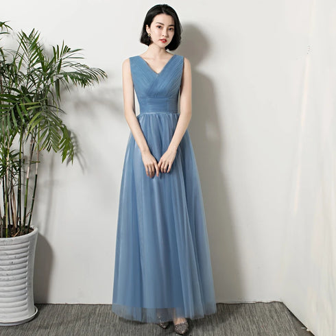 Bridesmaid Dress Elegant Ankle Length Tulle Ball Gown With Pleat Sash Built In Bra Prom Bridal Gown