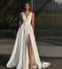 Customized Simple A-Line Wedding Dress With Pocket Satin Elegance