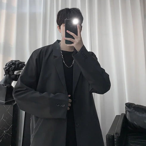 Casual Solid Color Loose Suit Jacket for Men with Long Sleeves - Autumn Streetwear Fashion