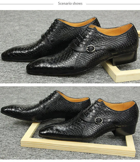 Elegant Men's Formal Oxfords with Serpentine & Metal Buckle for Weddings, Casual Leather Dress Shoes - Perfect Gift for Any Occasion