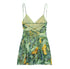 TRAF Women's Vacation Style Printed Silk Mesh V Neck Halter Mini Dress