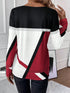 Casual Women's Geometric Print Long Sleeve T-Shirt Loose Fit O-Neck Tee