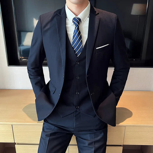 Fashion Business Casual Suit Set for Men with Vest and Trousers for Wedding