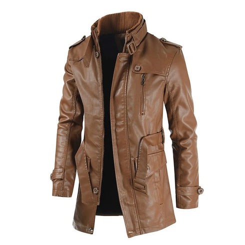Men's Casual Fleece-Lined Leather Windbreaker Coat - Stylish Moto & Biker Jacket for Autumn and Winter Wear