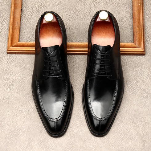 Luxury Handmade Genuine Leather Italian Oxfords for Men - Retro British Style Formal Social Shoes Perfect for Weddings and Office Wear