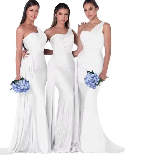 Mermaid Satin Corset Bridesmaid Dress for Wedding Party Gown with Ruched Detailing and Floor Length