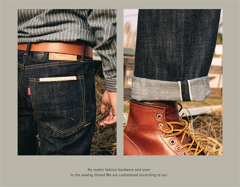 Slim Straight Button Fly Denim Jeans for Men - Heritage Style Selvedge Pants Perfect for Casual Wear and Stylish Medium Wash Jeans Outfit