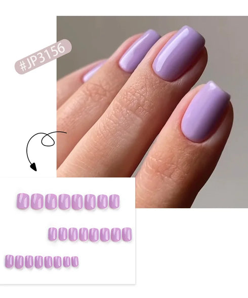 Glossy Solid Color Short Square Detachable Fake Nails Set - Wearable Finished Press On Nails with Glue for Effortless Nail Art Enjoyment