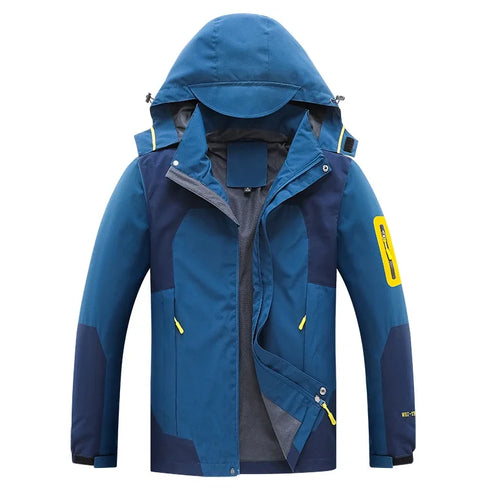 Men's Waterproof and Windproof Outdoor Windbreaker Jacket with Multi Pockets for Spring and Autumn Adventures, Durable Hoodie Coat for Casual Mountaineering and Outdoor Activities