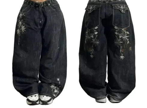 Baggy Jeans Women Wide Leg High Waist Vintage Washed Print Streetwear Casual Everyday Relaxed Fit