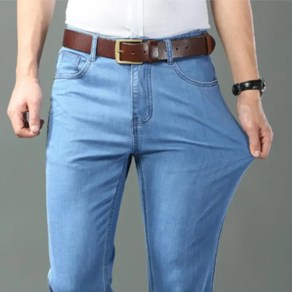Ice Silk Thin Denim Jeans For Men Straight Stretch Trousers
