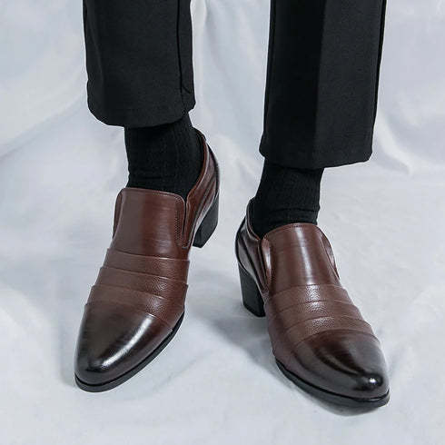 Leather Men's Elevator Oxford Dress Shoes for Wedding and Business Occasions
