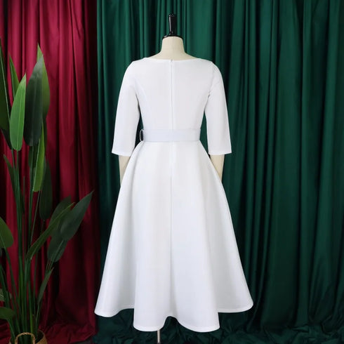 Elegant Women Party Dresses A Line with Waist Belt for Classy Office and Wedding Guests