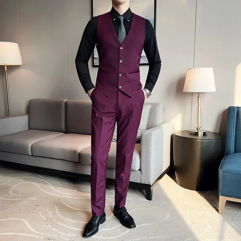 Fashion Business Casual Suit Set for Men with Vest and Trousers for Wedding