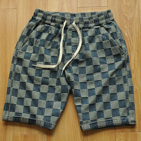 Graphic Plaid Shorts for Men Drawstring Designer Summer Cotton Stylish Thin