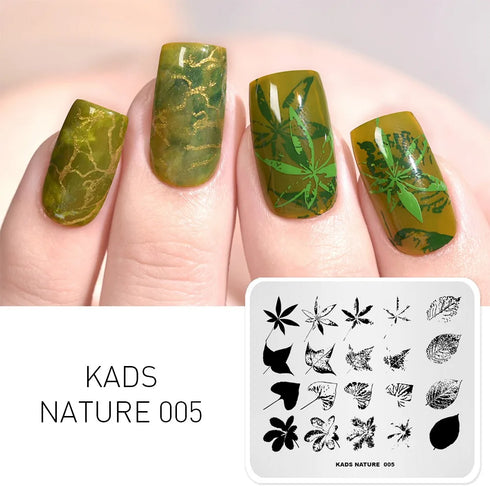 Nature-Inspired Nail Art Stamping Plate - Stainless Steel DIY Manicure Tool with Leaf and Umbrella Patterns for Stunning Nail Designs