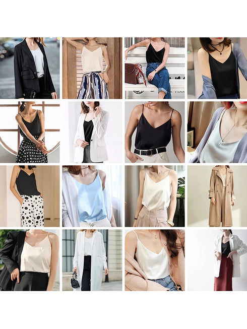 Spaghetti Strap Satin Silk Tank Top Women Sleeveless Halter V Neck Camisole Summer Casual Cami