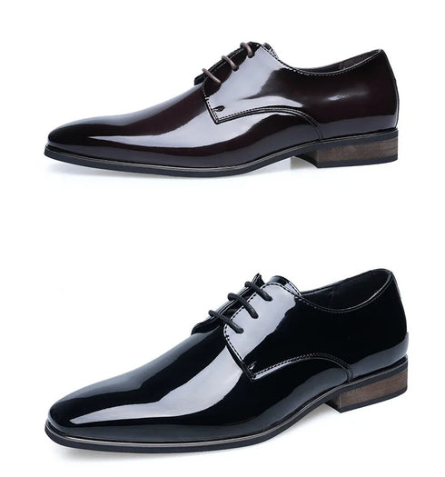 Luxury Designer Men's Oxfords - Lace-Up Patent Leather Pointed Dress Shoes for Formal Occasions and Business Events