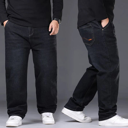 Plus Size Mens Jeans Loose Denim Straight Leg Stretch Casual Trousers