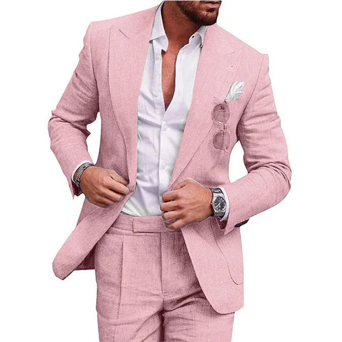 Elegant Men's Linen Suit Set - 2 Piece One Button Slim Fit for Smart Casual Events and Year-Round Style