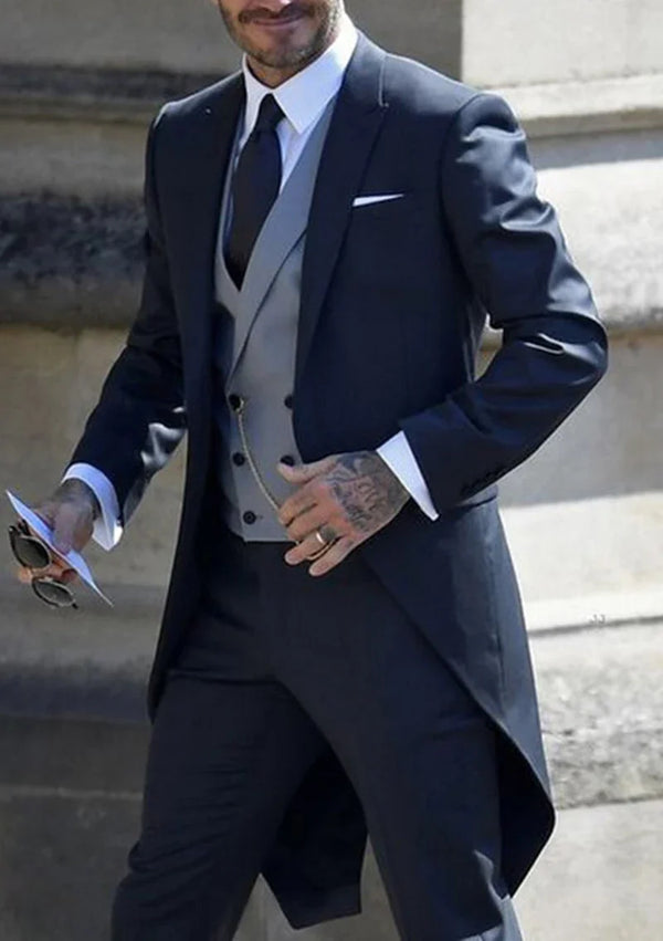 Navy Men Tuxedos Tailcoat Formal Dress Suits for Weddings