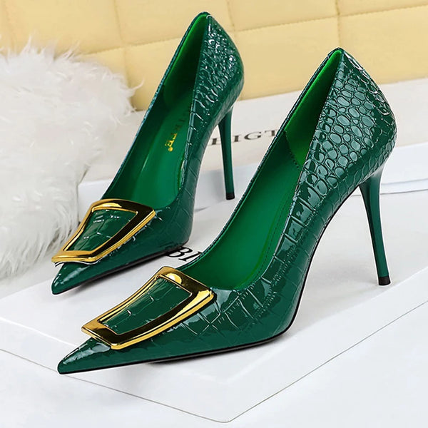 BIGTREE Shoes Women Pumps Stilettos with Metal Buckle